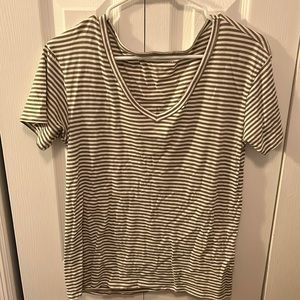 white and army green striped vneck tshirt